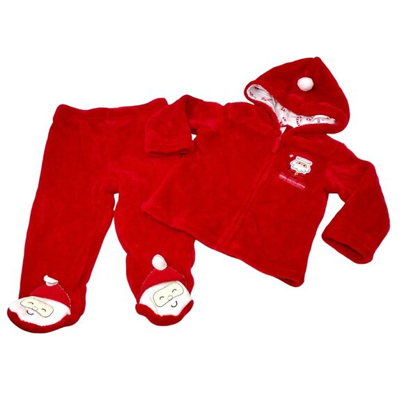 Baby Wonders Red Santa Fleece Hooded Jacket & Pants Set - Size 6-9 Mos - Picture 1 of 7